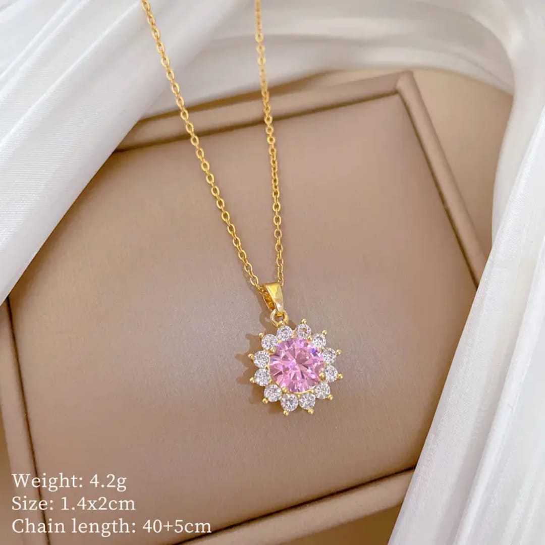 Pink Glass Stone Round Pendant