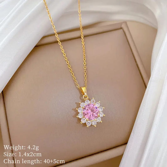 Pink Glass Stone Round Pendant