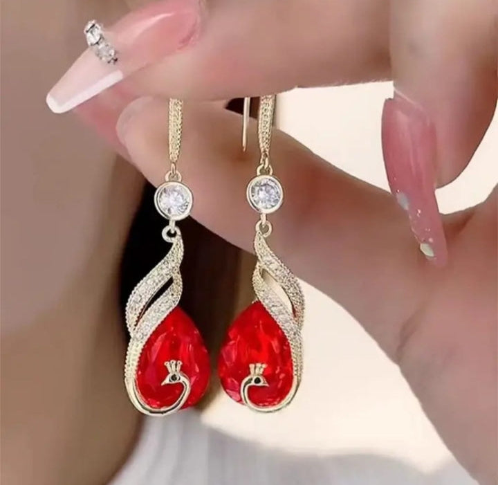 Red Peacock Earrings