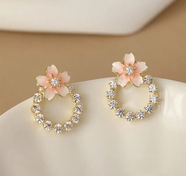 Peach Flower Loop Earrings