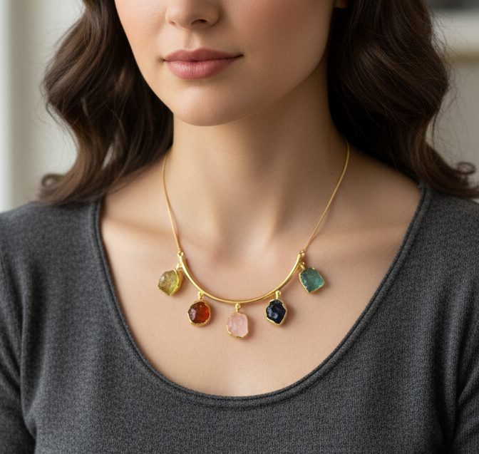 Raw rough stone necklace