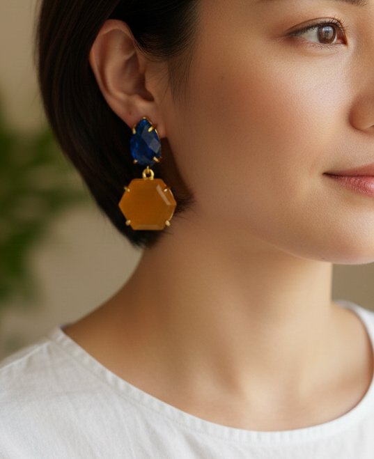 Polished Cut Stone Earrings