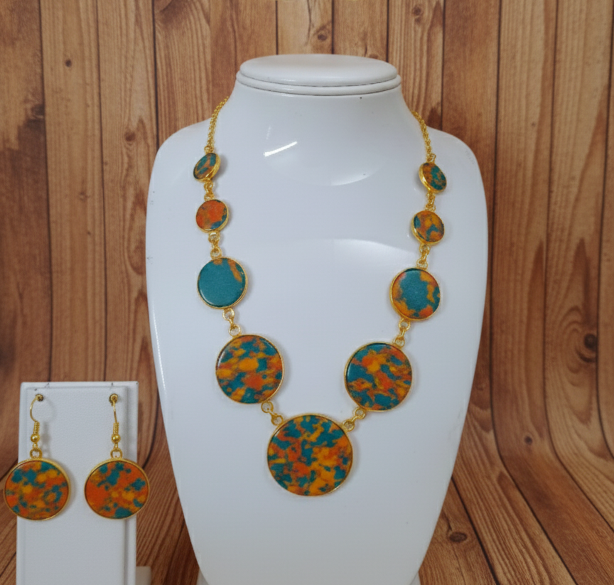 Orange Necklace Earrings Set