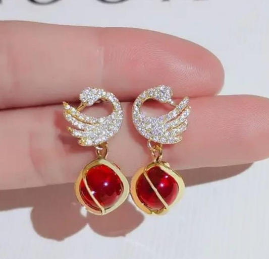 Swan Earrings-Red