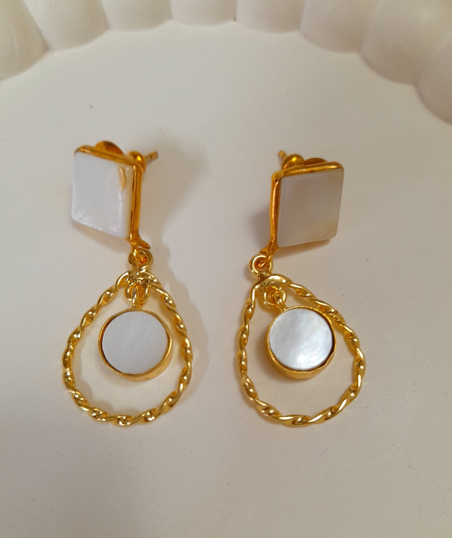 Mother of pearl & brass earrings