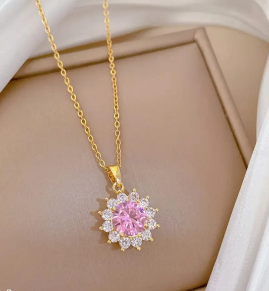 Pink Glass Stone Round Pendant