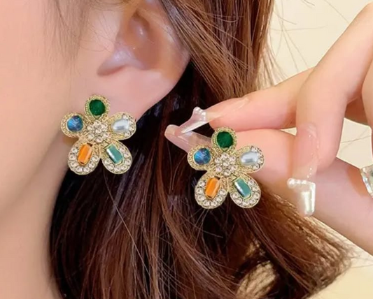 Multicolour Stone Flower Stud