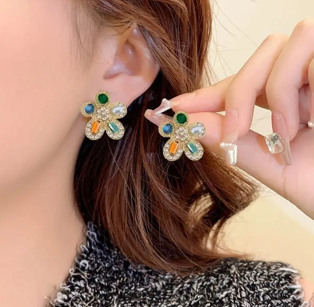 Multicolour Stone Flower Stud