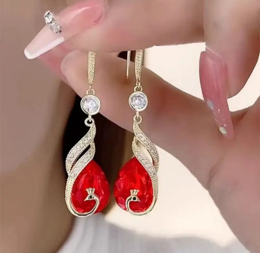 Red Peacock Earrings