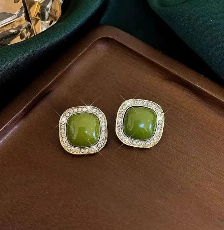 Green Square Studs