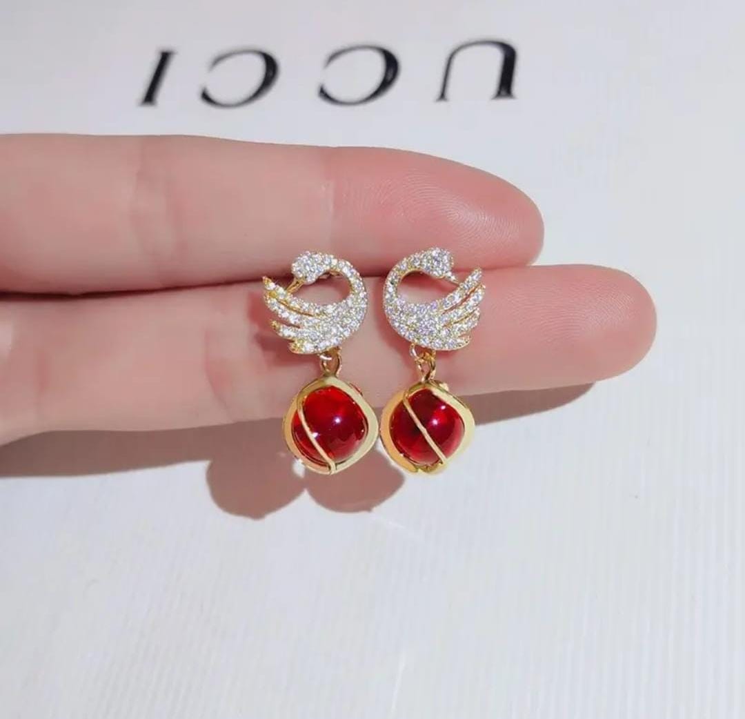 Swan Earrings-Red